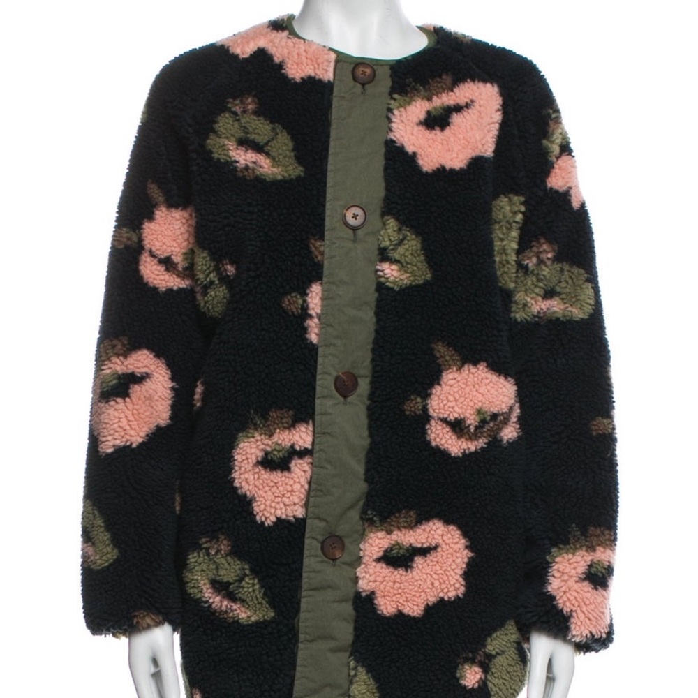 Bellerose Black Olive and Pink Floral Reversible Quilted Teddy Jacket - Picture 4 of 10